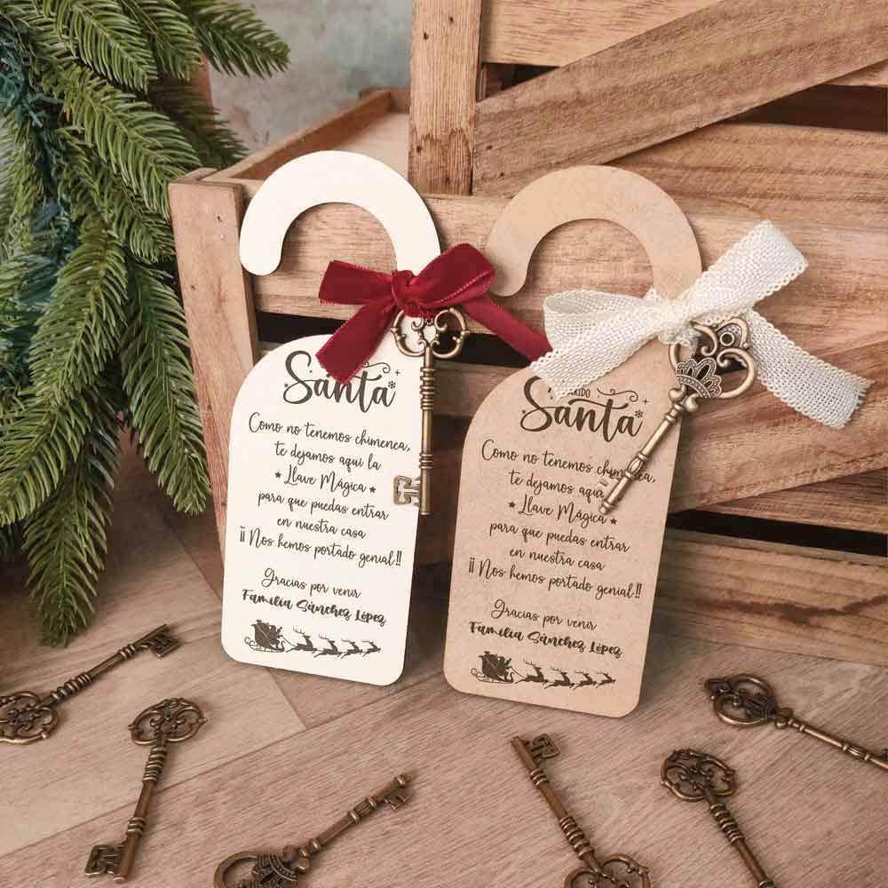 Colgador Puerta Santa Claus Papá Noel + Llave Mágica Personalizada Navidad