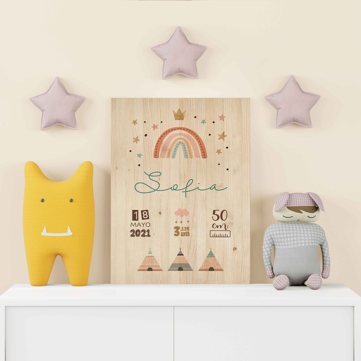 Pack Natalicio y Cumplemes Personalizado Arcoiris Estrellas