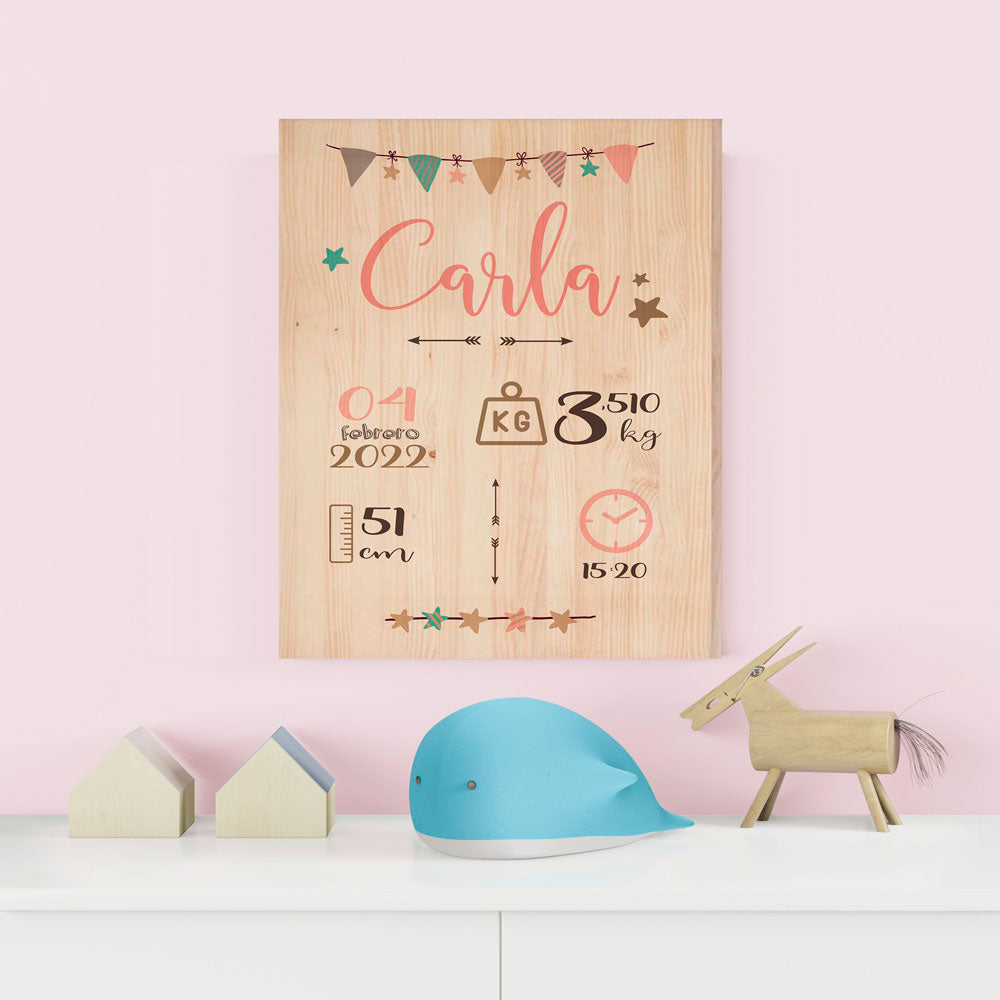 natalicio de madera para regalo de bebe personalizado
