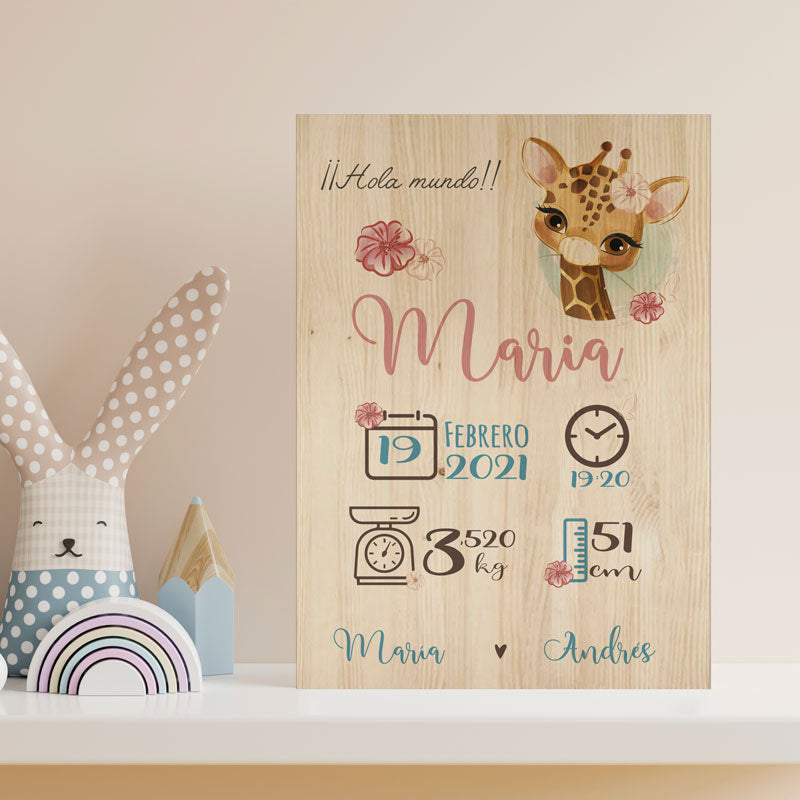 natalicio de madera para regalo de bebe personalizado