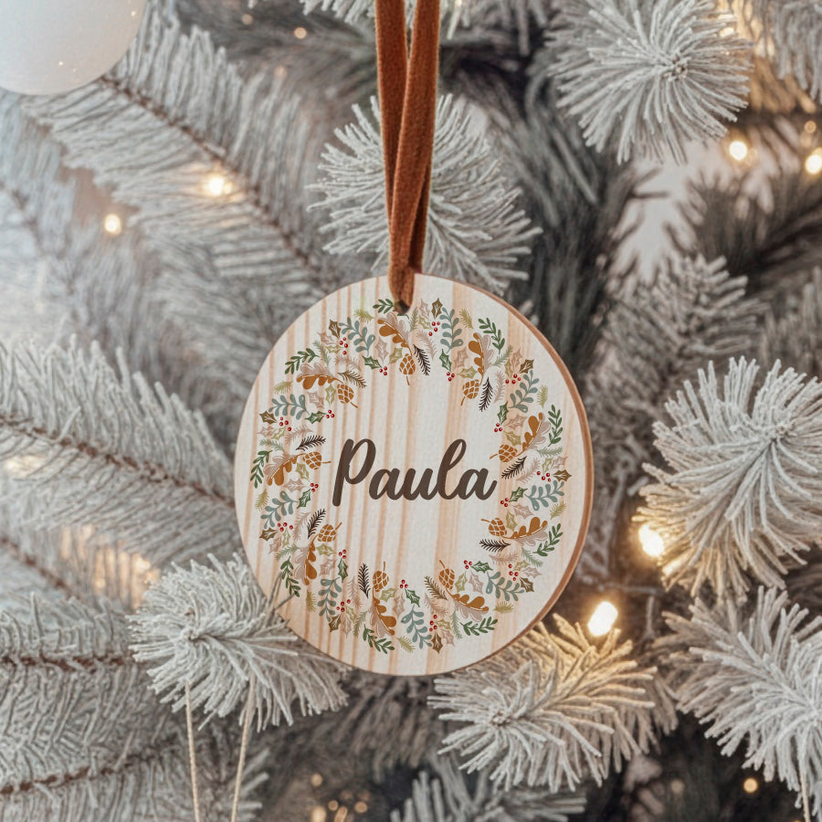 Bola Navidad Madera Personalizada con Cordel