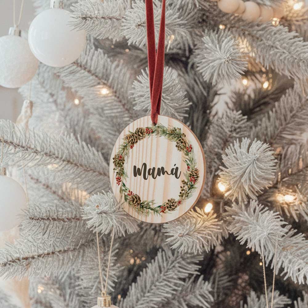 Bola Navidad Madera Personalizada con Cordel