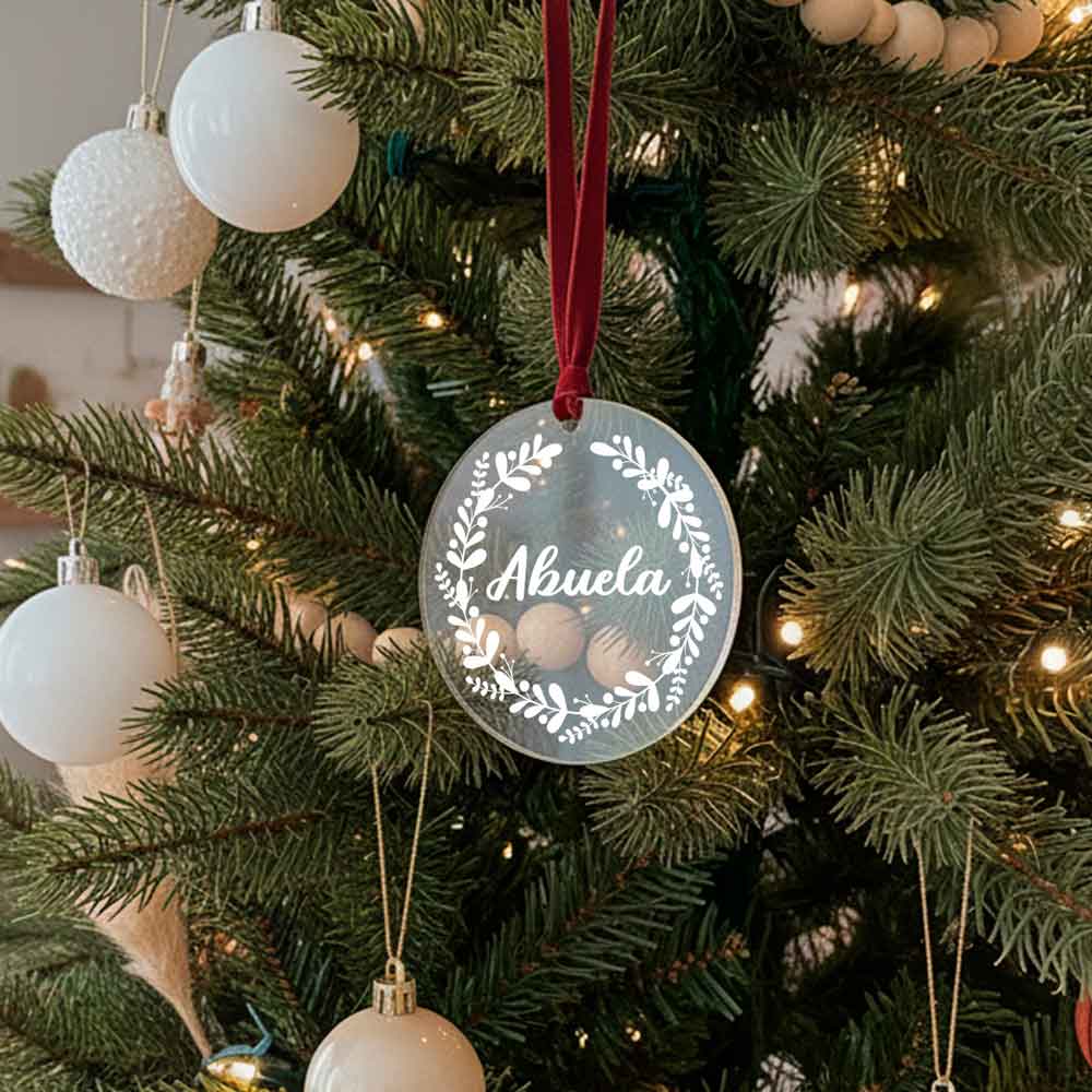 Bola de Navidad personalizada Acrílica Personalizada con Cordel - adorno para árbol - vista lateral