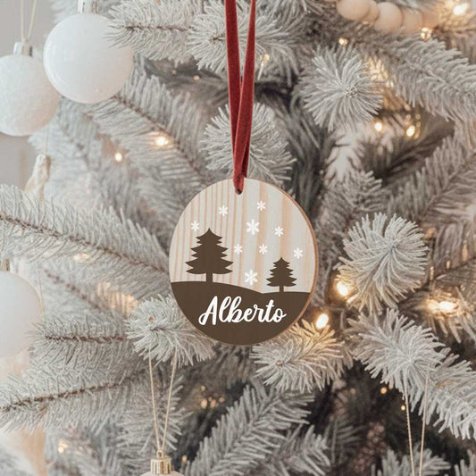 Bola Navidad Madera Personalizada con Cordel