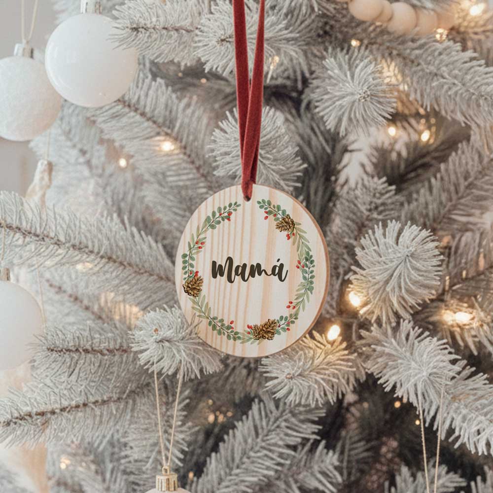Bola Navidad Madera Personalizada con Cordel