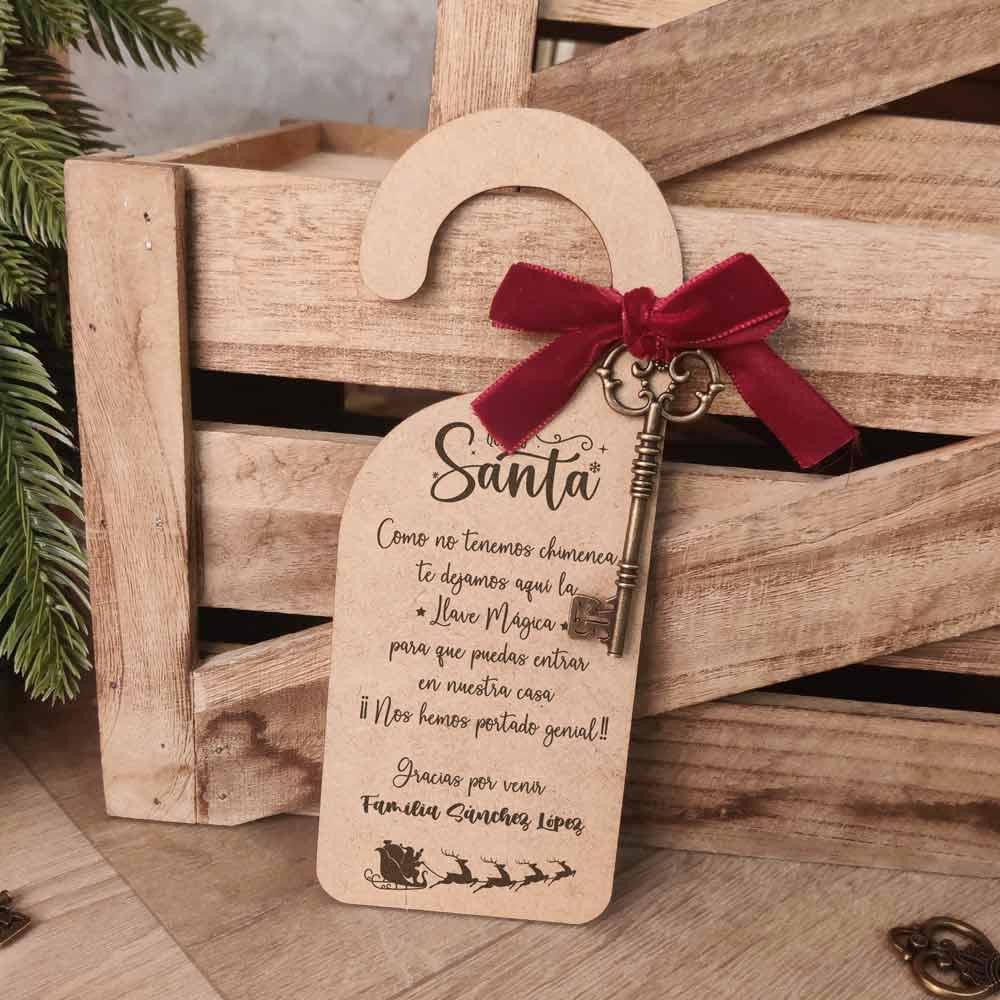 Colgador Puerta Santa Claus Papá Noel + Llave Mágica Personalizada Navidad