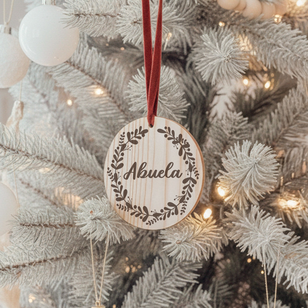 Bola Navidad Madera Personalizada con Cordel
