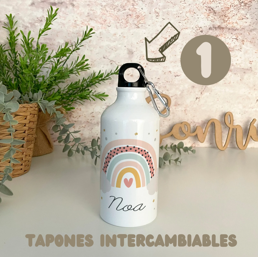 Botella de aluminio (2 tapones)