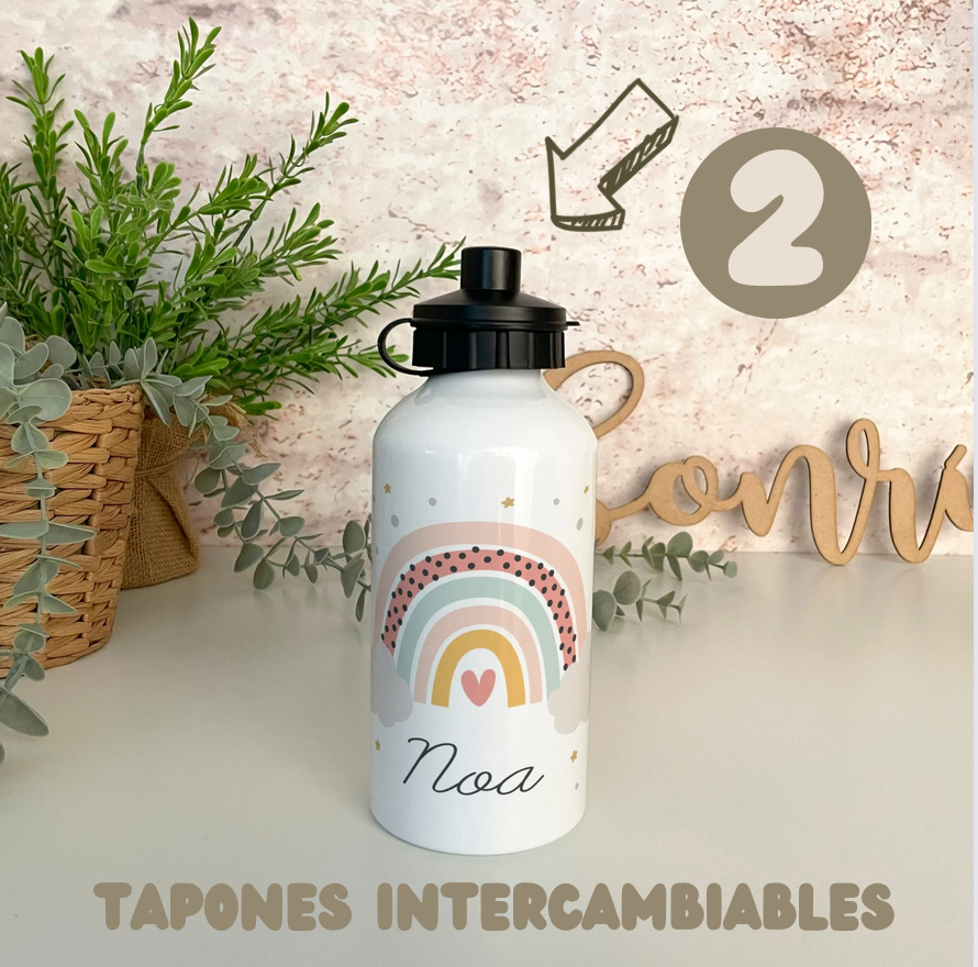Botella de aluminio (2 tapones)