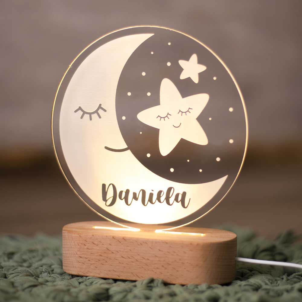 Lámpara quitamiedos infantil personalizada Luna Estrella - luz nocturna para niños - vista principal