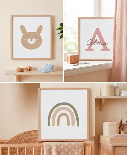 Tríptico de Láminas Infantiles Personalizadas Conejito Arcoiris