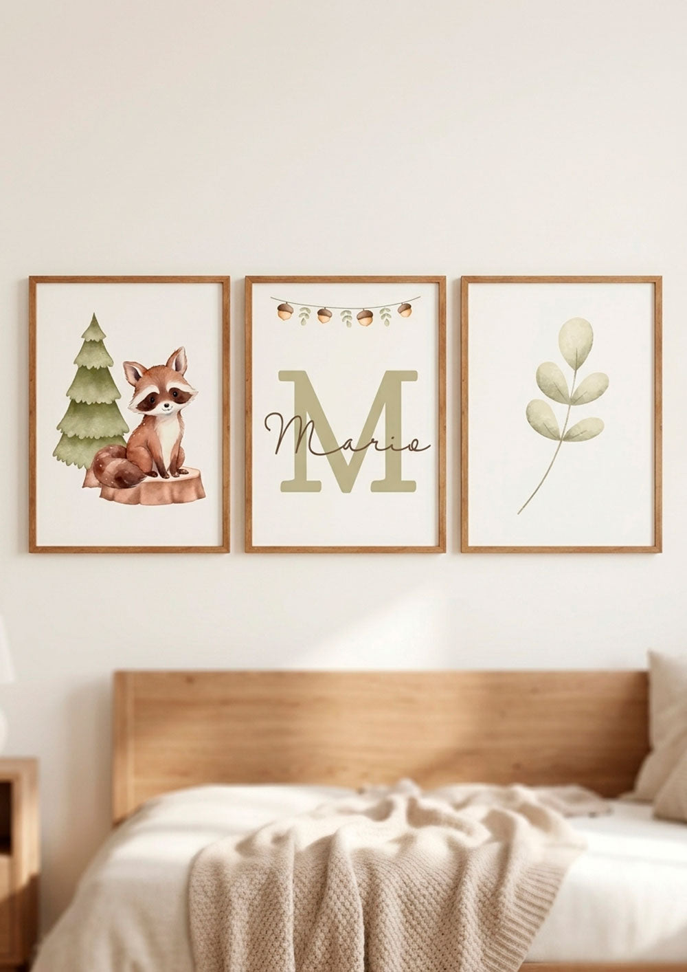 Tríptico de Láminas Infantiles Personalizadas Mapache Forest