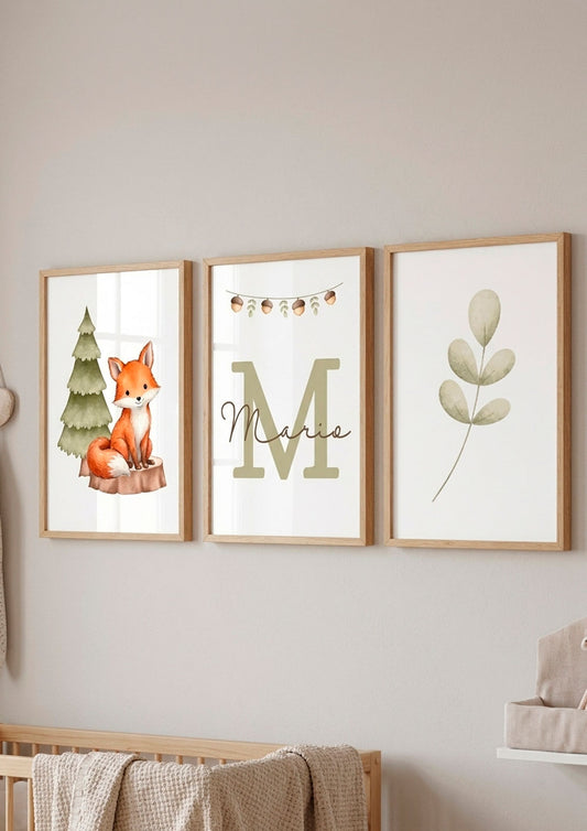 Tríptico de Láminas Infantiles Personalizadas Zorro Forest