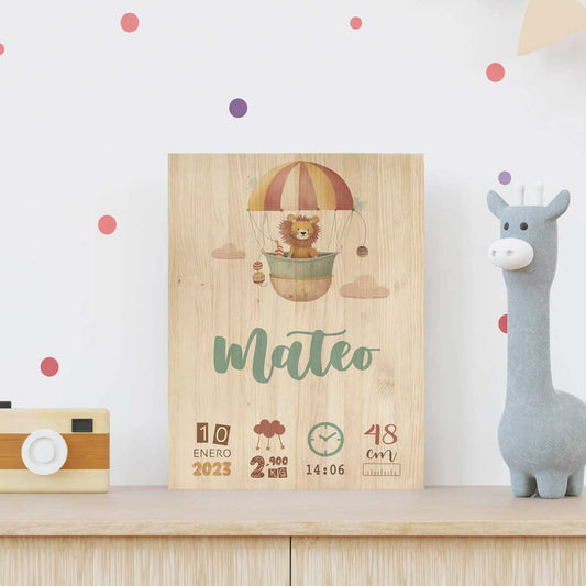 Natalicio Globo Animales Madera Rectangular