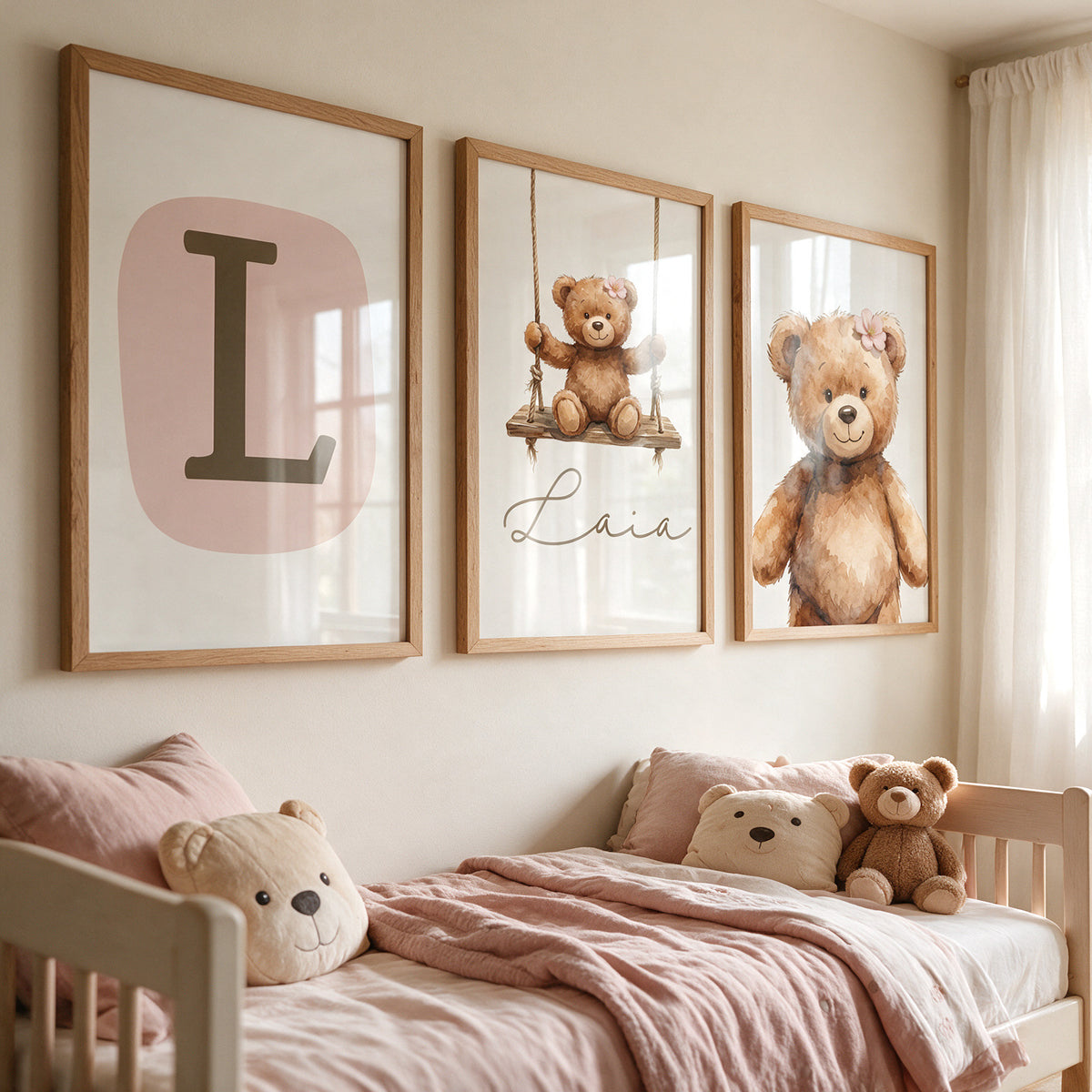 Tríptico de Láminas Infantiles Personalizadas Osa Columpio