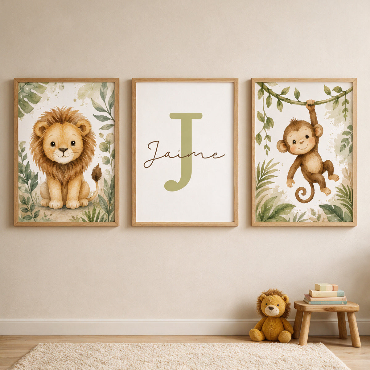 Tríptico de Láminas Infantiles Personalizadas Selva
