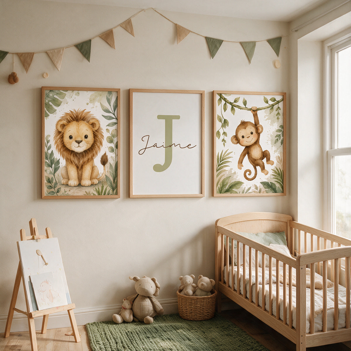 Tríptico de Láminas Infantiles Personalizadas Selva