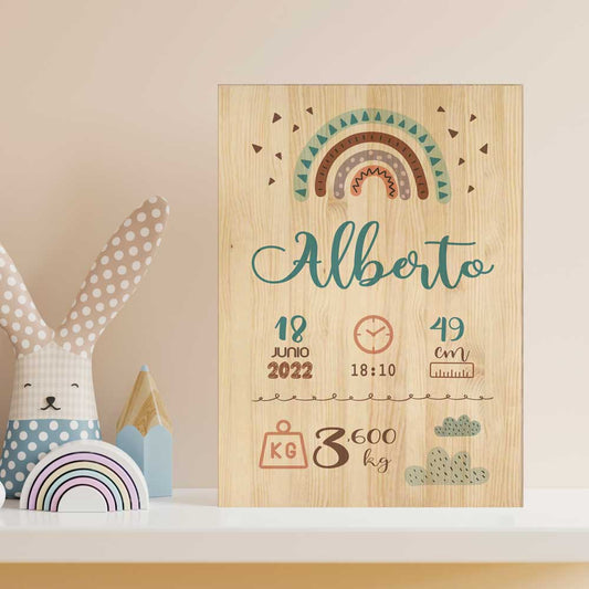 Natalicio Arcoiris 2 Madera Rectangular