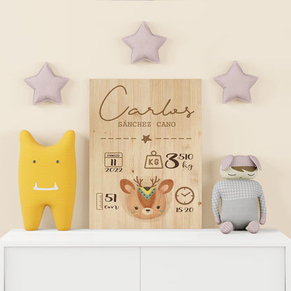 Natalicio de madera personalizado diseño Animales - regalo de nacimiento para bebé - vista lateral