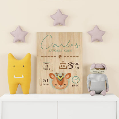 Natalicio de madera personalizado diseño Animales - regalo de nacimiento para bebé - ejemplo de personalización