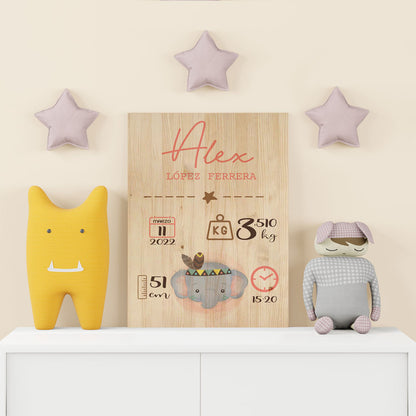 Natalicio de madera personalizado diseño Animales - regalo de nacimiento para bebé - detalle del acabado