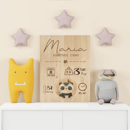 Natalicio de madera personalizado diseño Animales - regalo de nacimiento para bebé - vista de regalo envuelto