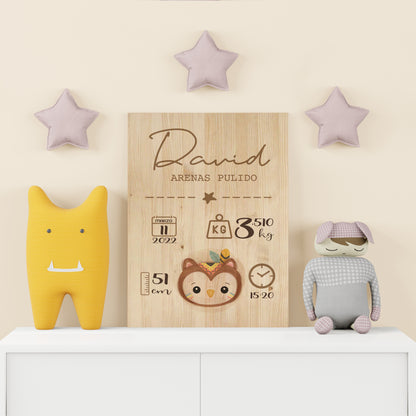 Natalicio de madera personalizado diseño Animales - regalo de nacimiento para bebé - vista principal